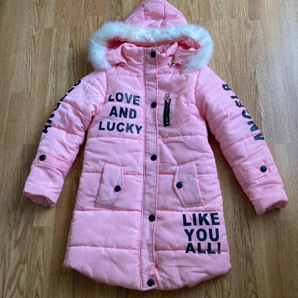 European Girls Winter Waterproof Puffer Jacket in Pink – Size 8/9YO